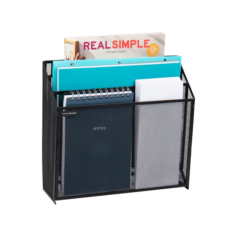 Mind Reader Vertical File Storage, Desktop Organizer, Wall Mount, Office, Metal Mesh, 12.5"L x 3.75"W x 11.5"H, Black - Image 1